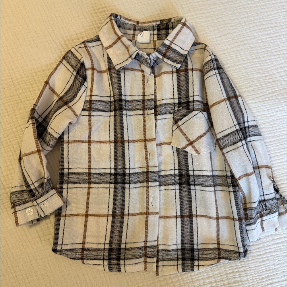 Plaid Kids Shirt - White, Black, Brown